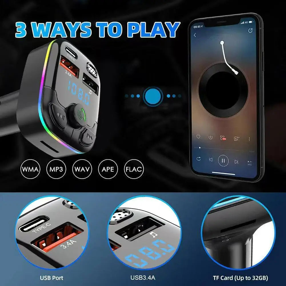 Transmisor FM Bluetooth para Coche con Cargador USB y Luces LED