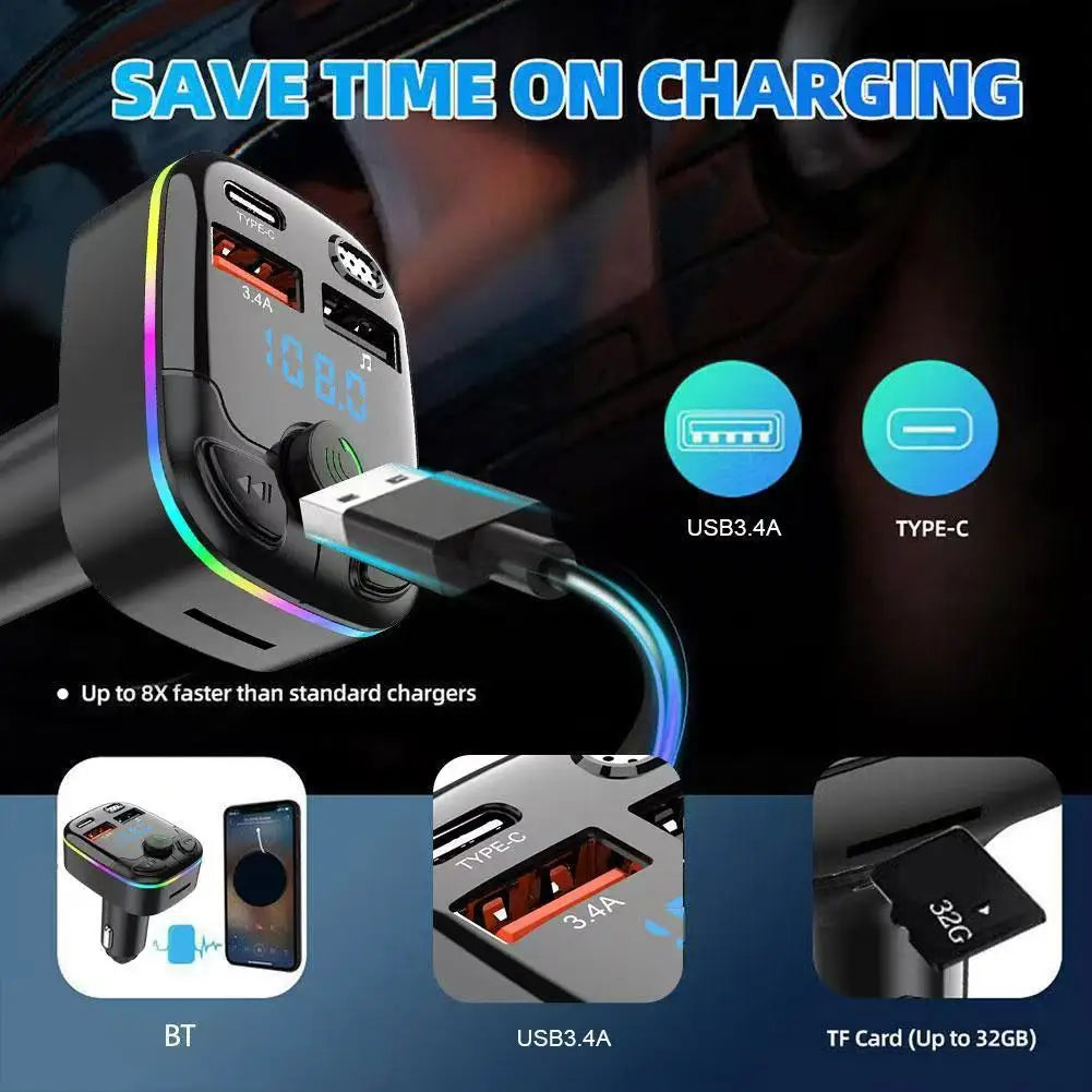 Transmisor FM Bluetooth para Coche con Cargador USB y Luces LED