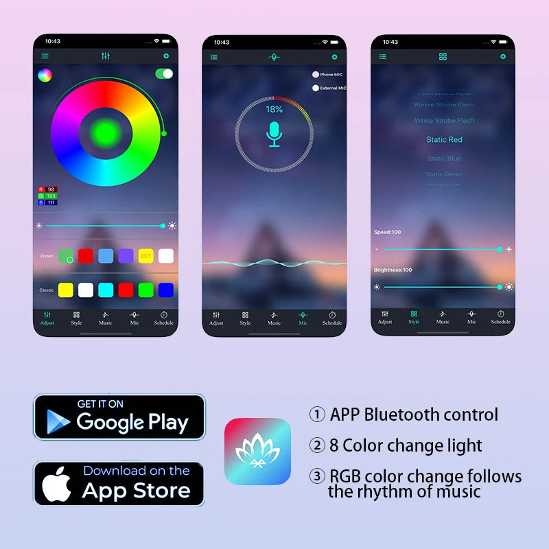 Tira LED RGB para Coche con Control por App y Bluetooth