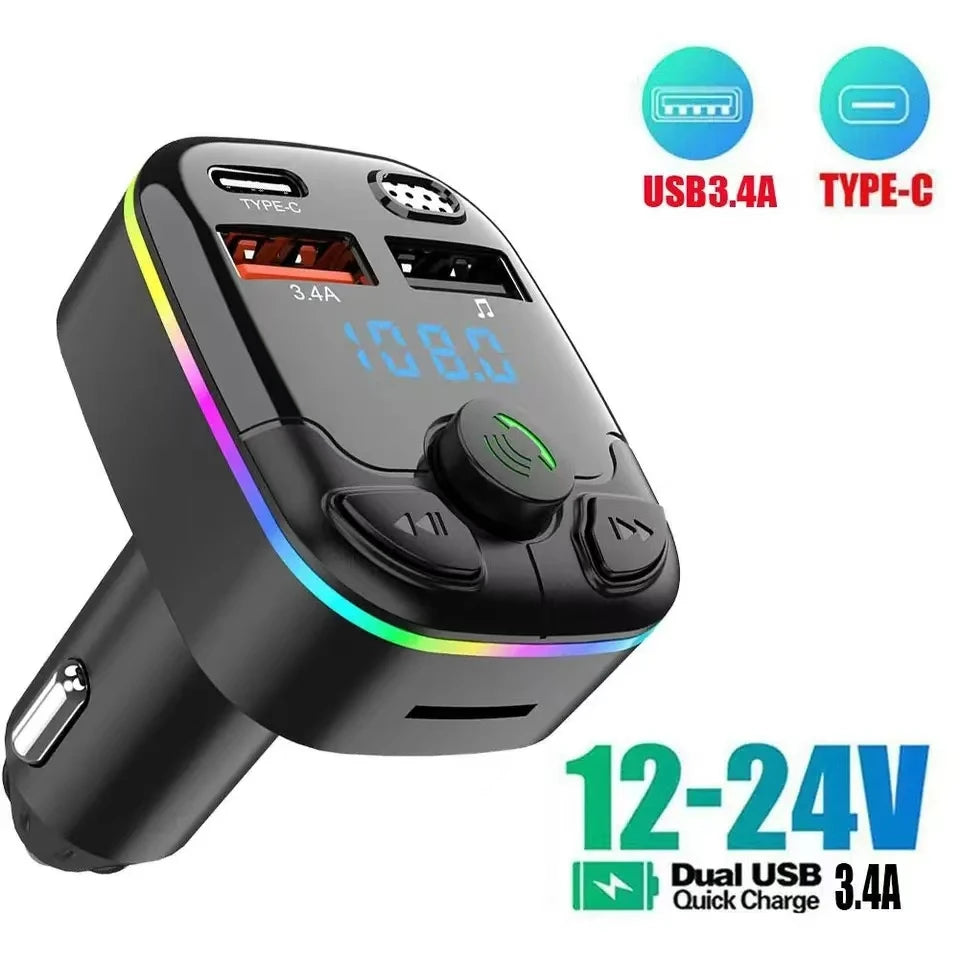 Transmisor FM Bluetooth para Coche con Cargador USB y Luces LED