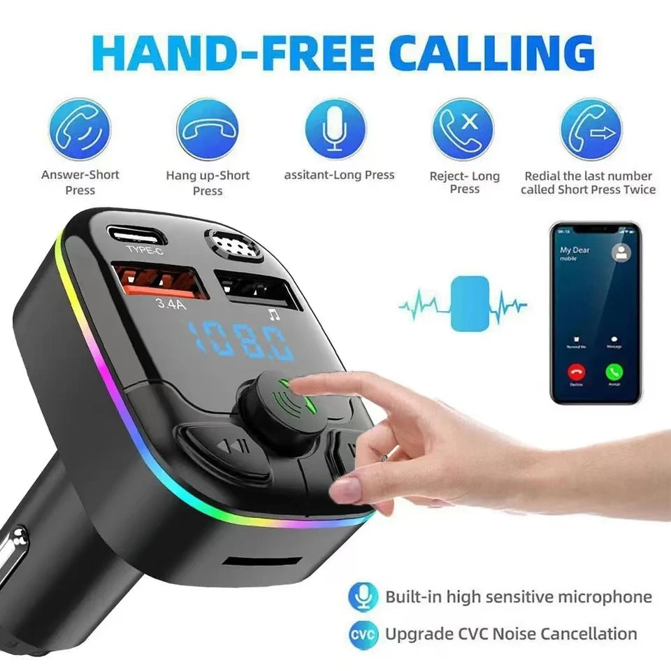 Transmisor FM Bluetooth para Coche con Cargador USB y Luces LED